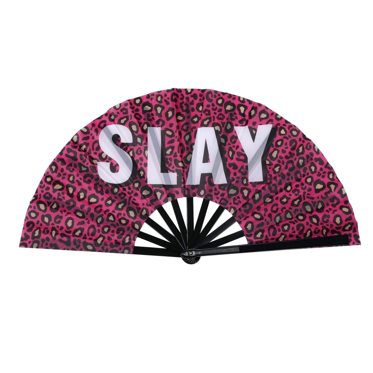 X Large cracking fan with Slay on pink leopard print - Seasonal Surprises