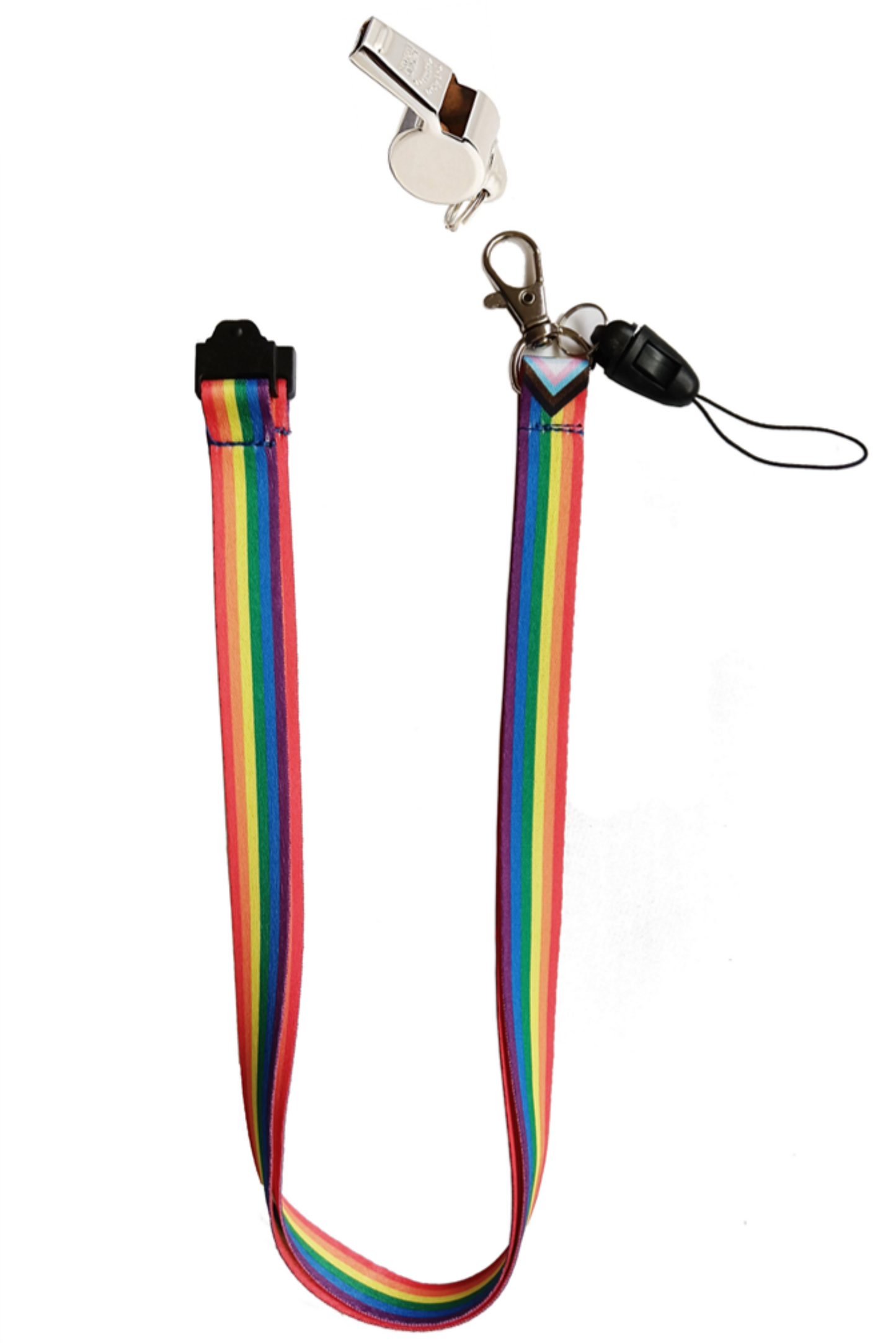 Progressive pride colours lanyard with whistle