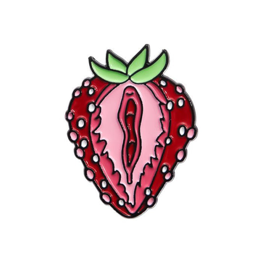 Strawberry Pussy Enamel Pin Badge
