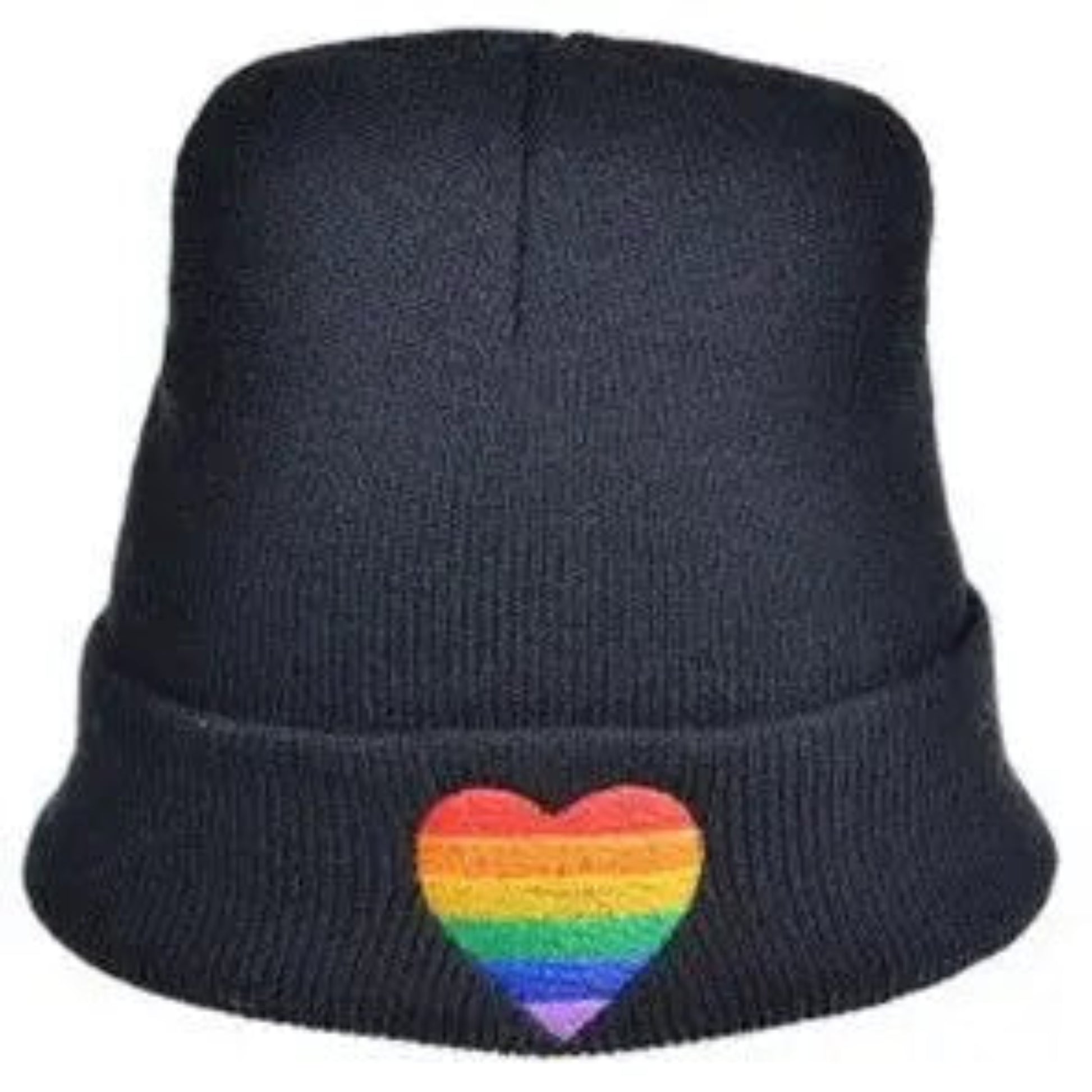 Black Beanie Hat WIth Pride Love Heart - Seasonal Surprises