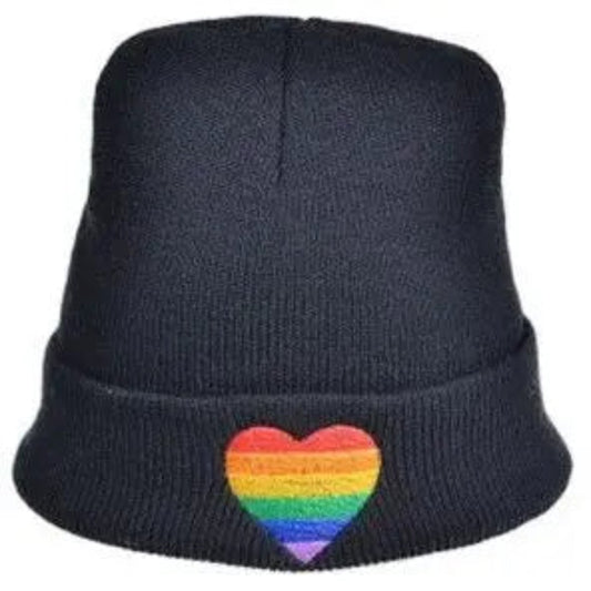 Black Beanie Hat WIth Pride Love Heart - Seasonal Surprises