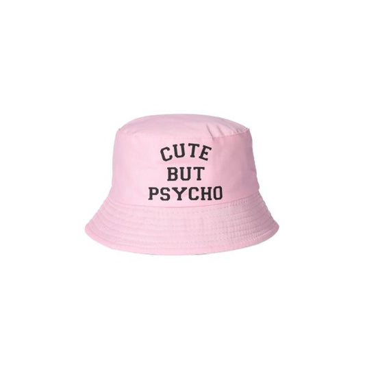 Kids “Cute But Psycho” Pink Bucket Hat
